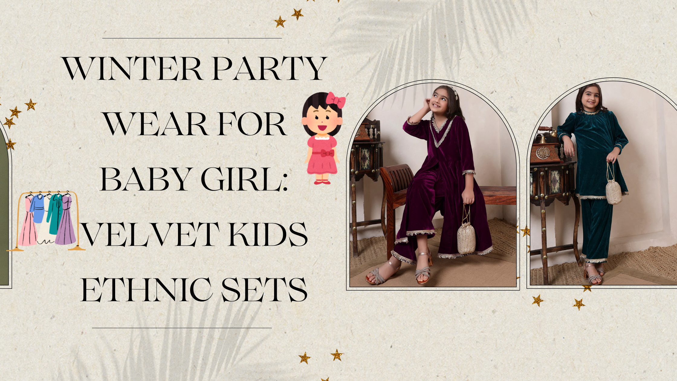 Winter Party Wear for Baby Girl: Velvet Kids Ethnic Sets